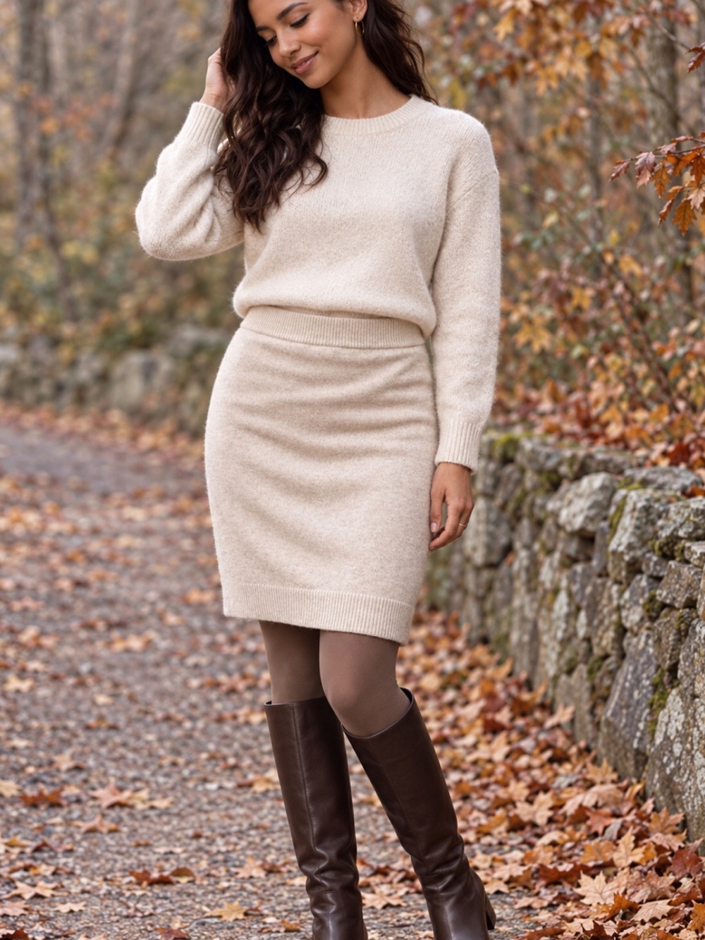 H&M Cream Knit Midi Skirt